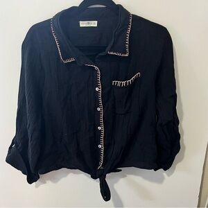 NATURAL LIFE Black Button-Down Shirt with Pink Trim